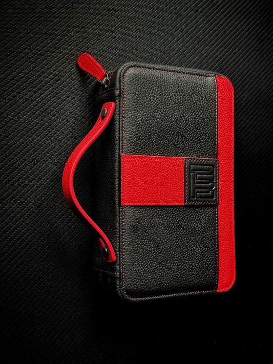 PROJECTCARBON | LEATHER SERIES - BLACK AND RED TRAVEL CASE - HK CohCigars