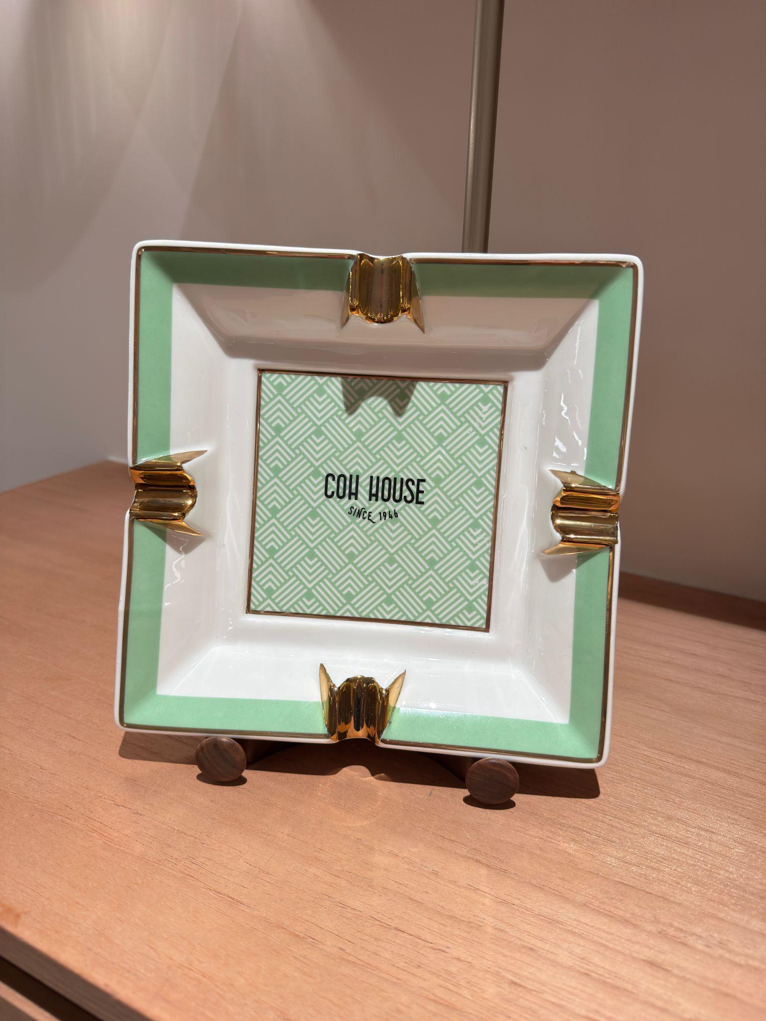 COH House Signature Ceramic Ashtray – Mint Green & Gold Edition - HK CohCigars -雪茄
