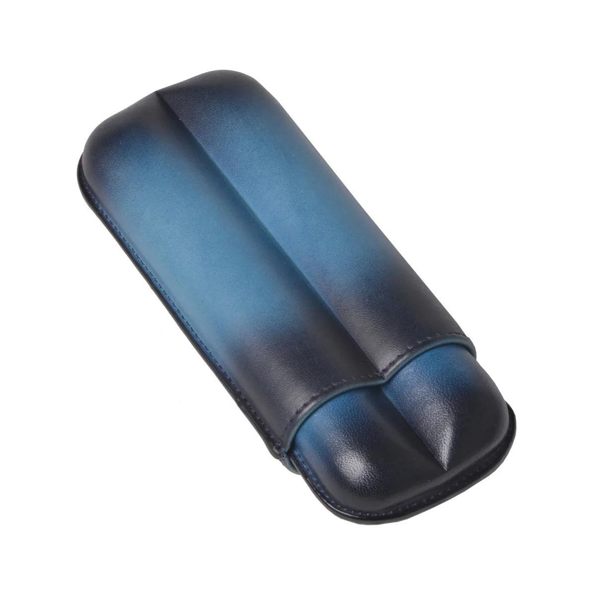 ELIE BLEU "Blue" leather case for 2 cigars (ring 27 mm) - HK CohCigars