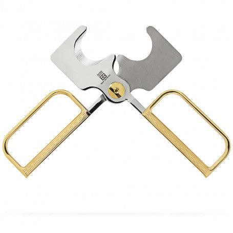 ELIE BLEU Cigar Cutter Stainless EBC-3 Gold Button / Gold Etched Handles - HK CohCigars