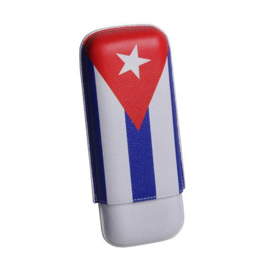 ELIE BLEU Cuban Flag" leather case for 2 cigars (ring 27 mm) - HK CohCigars