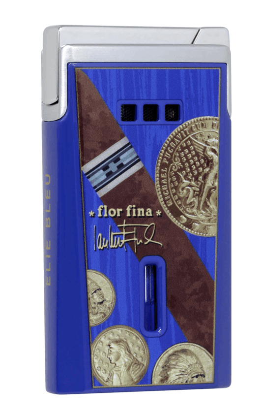 ELIE BLEU J-15 Cigar Jet Flame Lighter Medals Blue - HK CohCigars