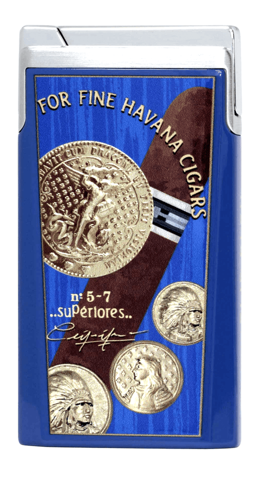 ELIE BLEU J-15 Cigar Jet Flame Lighter Medals Blue - HK CohCigars