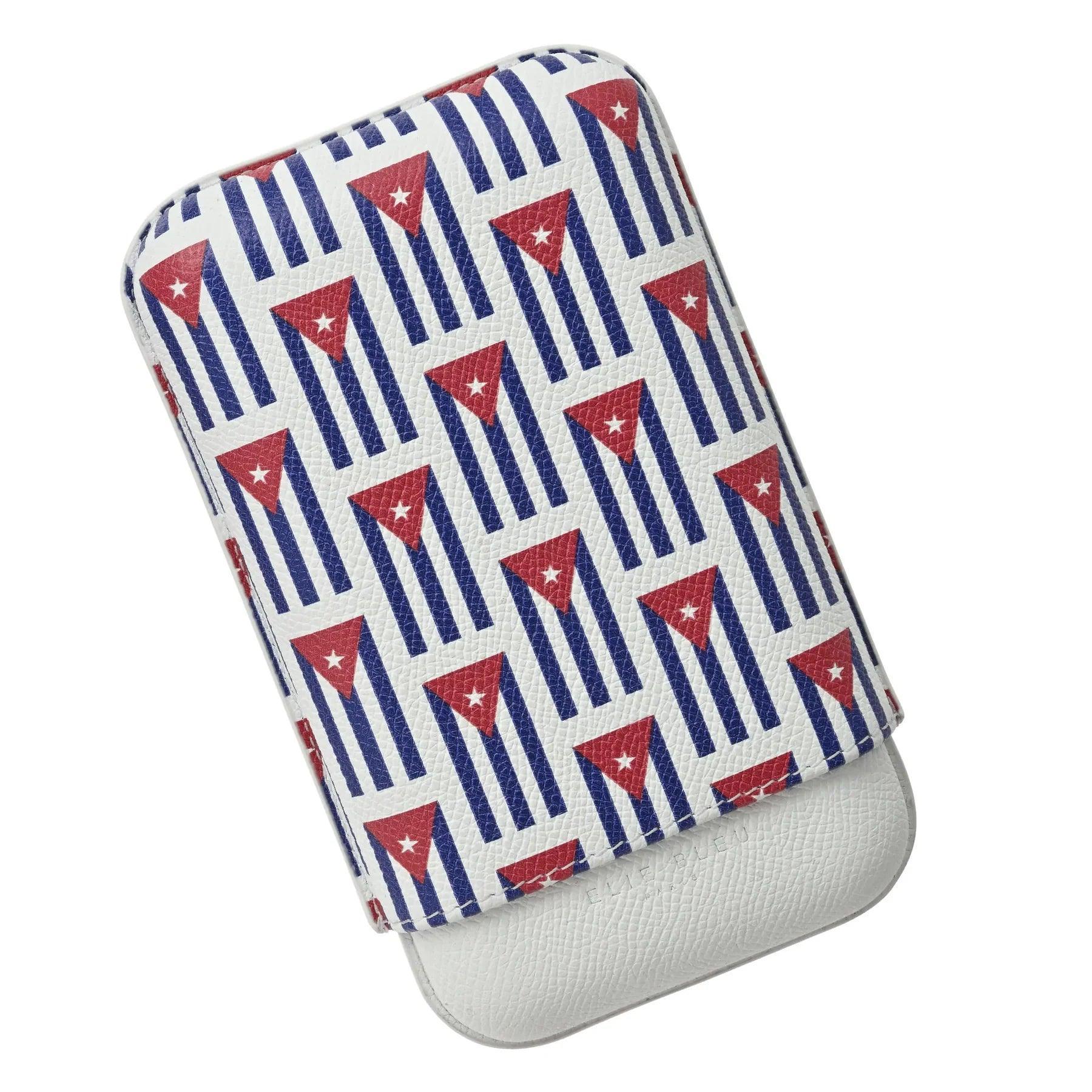 ELIE BLEU Leather Cigars Case "Small Cuban Flag" 3cig (cal 27mm) - HK CohCigars