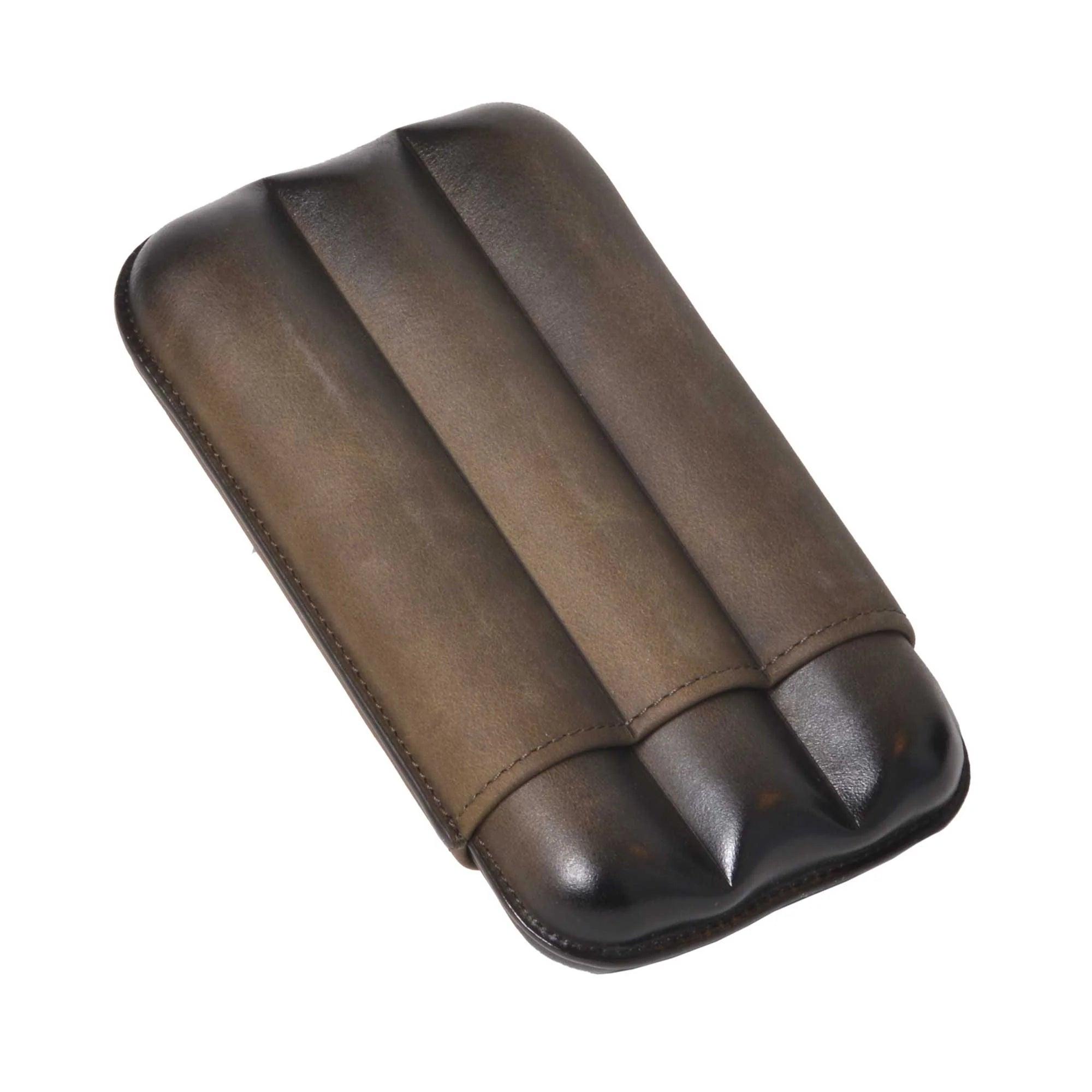 ELIE BLEU "Olive" leather case for 3 cigars (ring 27 mm) - hk.cohcigars