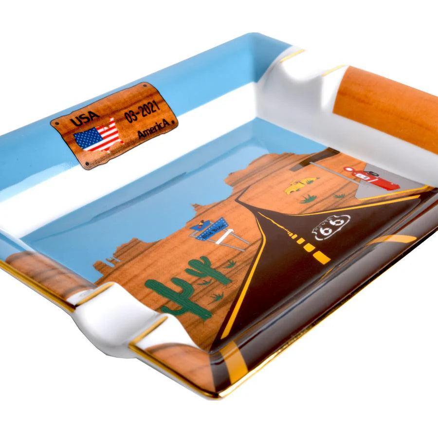 ELIE BLEU Porcelain ashtray "Route 66" - HK CohCigars