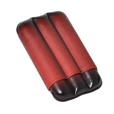 ELIE BLEU "Red" leather case for 3 cigars (ring 27 mm) - HK CohCigars