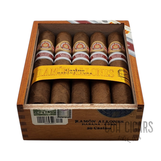 HK CohCigars Ramon Allones Casino 古巴雪茄，一盒 10 支裝，展現精緻的 Montesco 造型與深褐色菸葉。