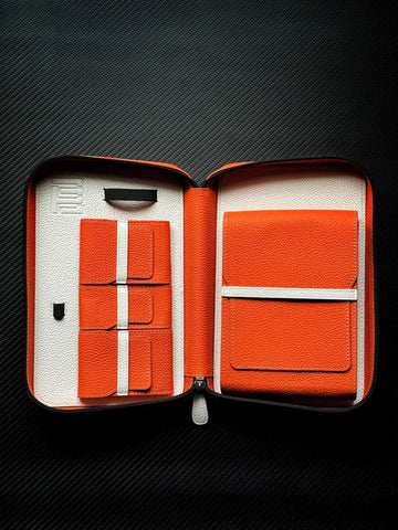 PROJECTCARBON | LEATHER SERIES - ORANGE AND WHITE TRAVEL CASE (BLEMISHED)