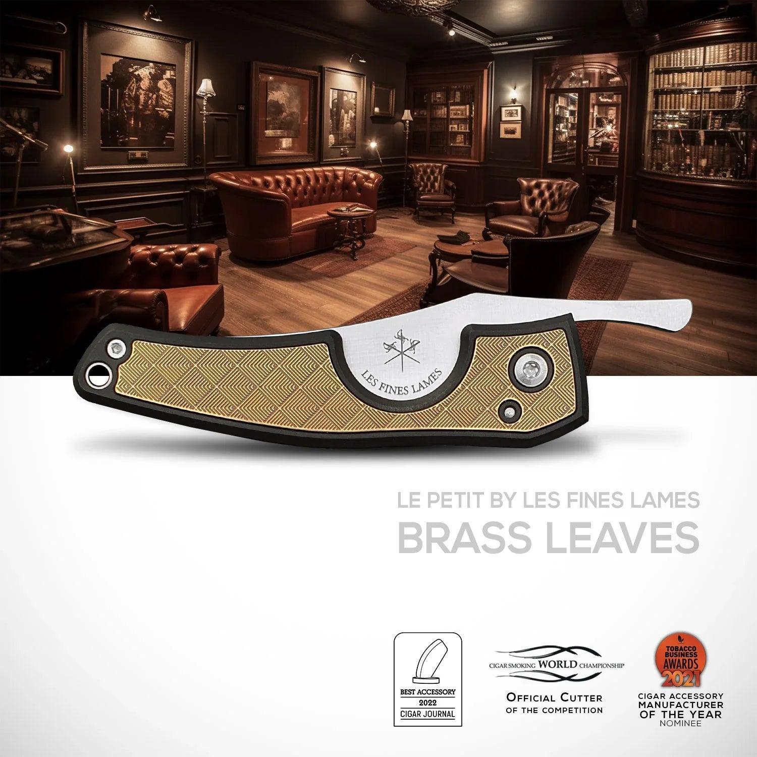 LES FINES LAMES | Cutter LE PETIT - Brass Leaves - HK CohCigars